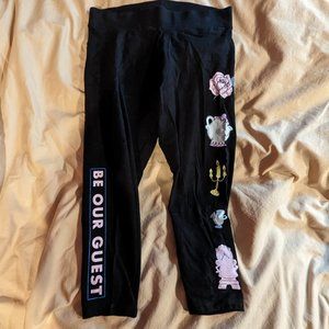 Disney Princess Beauty and the Beast Floral Black Crop Legging NWOT